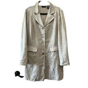 Sutton Studio Linen Luxury Classic Button-up Long Duster Jacket Beige Tan Sz-12